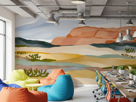 Watercolor Terracotta Desert Landscape Wallpaper Wall Mural