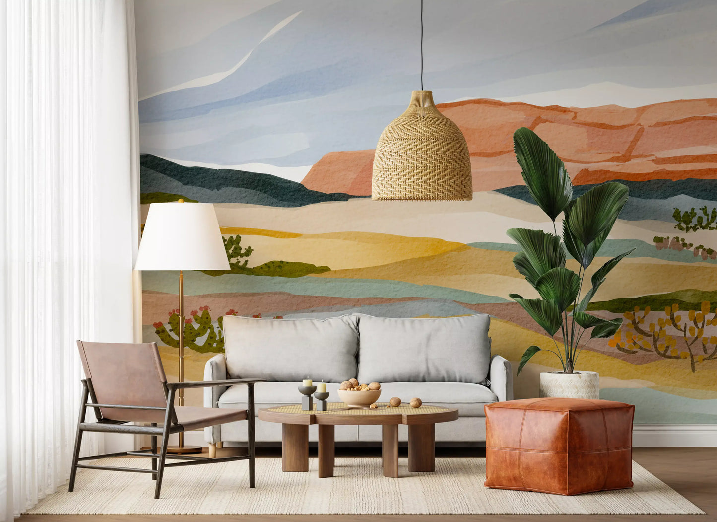 Watercolor Terracotta Desert Landscape Wallpaper Wall Mural