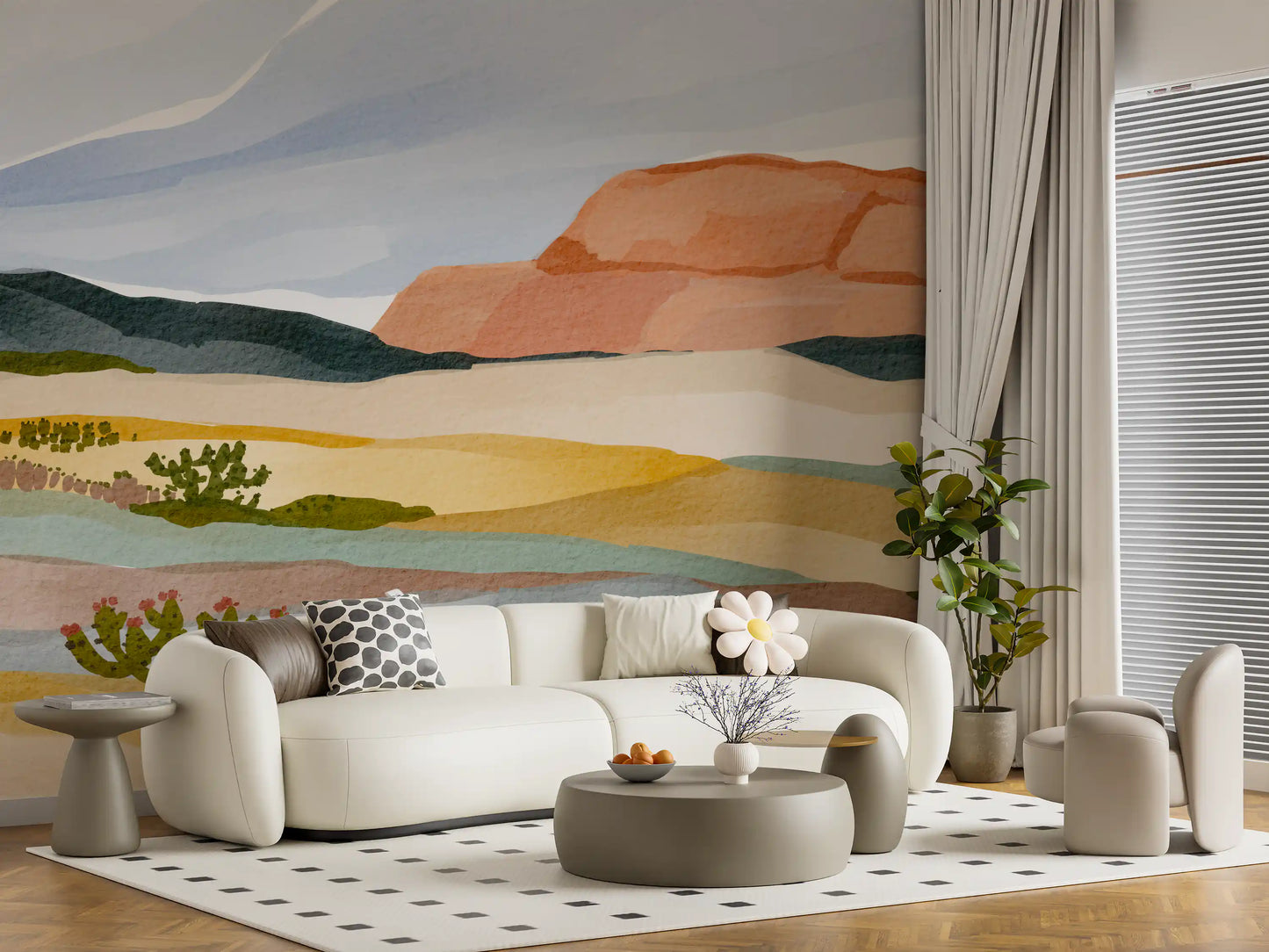 Watercolor Terracotta Desert Landscape Wallpaper Wall Mural