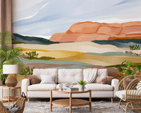 Watercolor Terracotta Desert Landscape Wallpaper Wall Mural