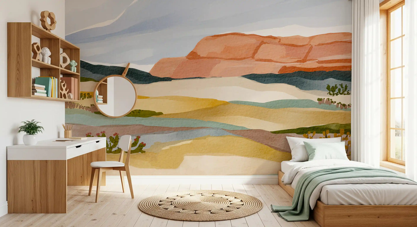 Watercolor Terracotta Desert Landscape Wallpaper Wall Mural