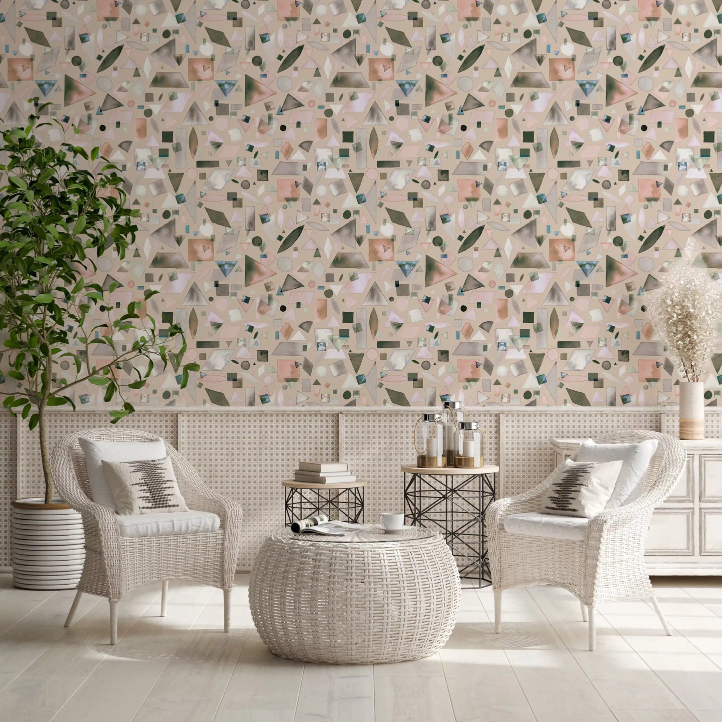 Neutral Beige Gray Watercolor Geometric Wallpaper⁠