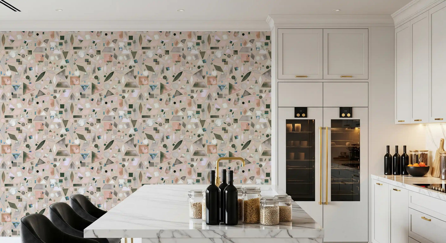 Neutral Beige Gray Watercolor Geometric Wallpaper⁠