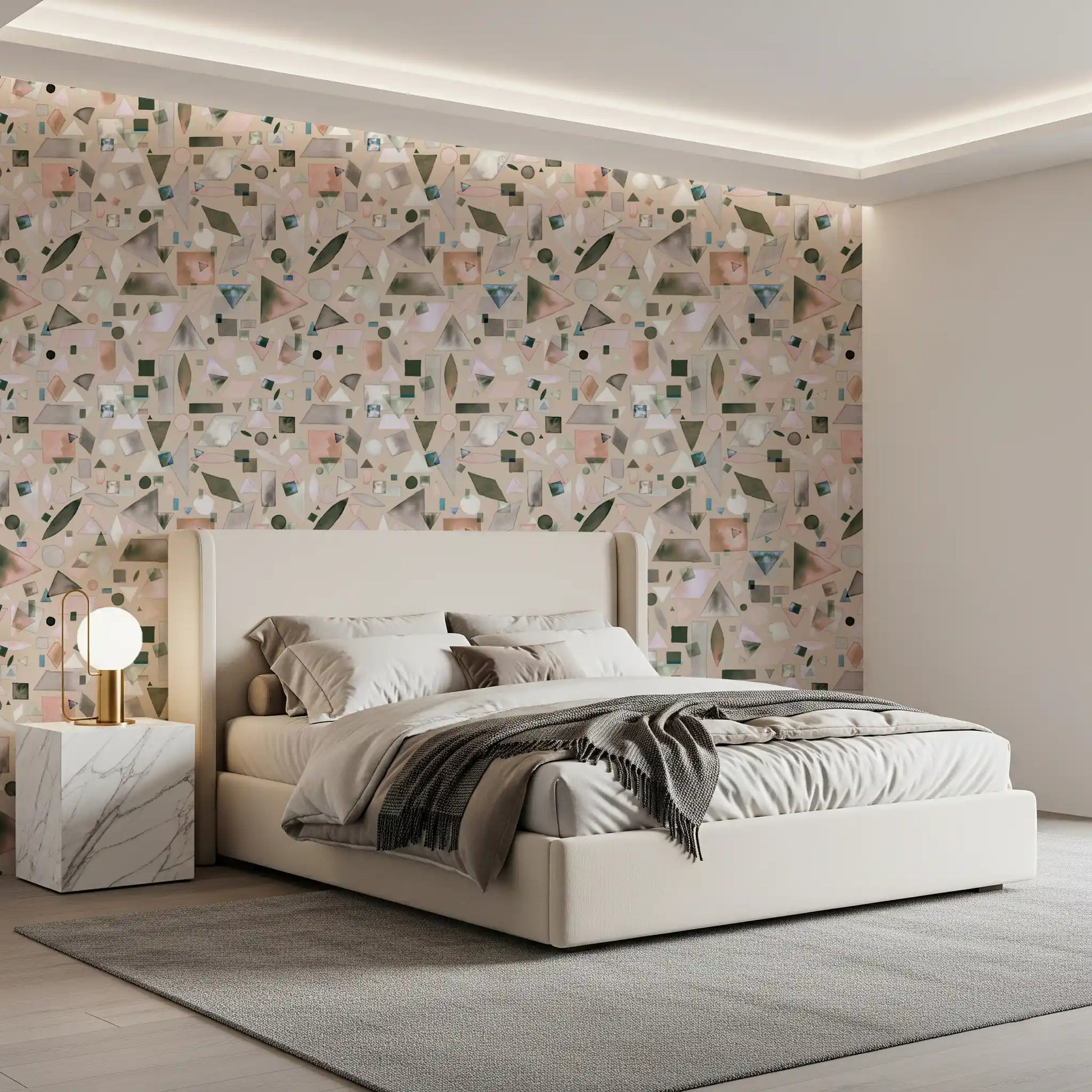 Neutral Beige Gray Watercolor Geometric Wallpaper⁠