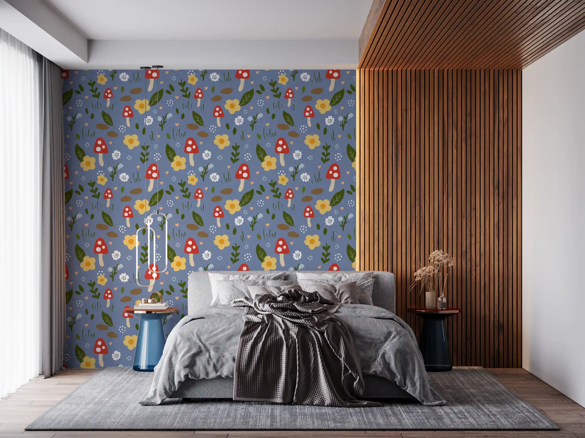 Whimsical Forest Mushroom & Wildflower Wallpaper Wallpaper⁠