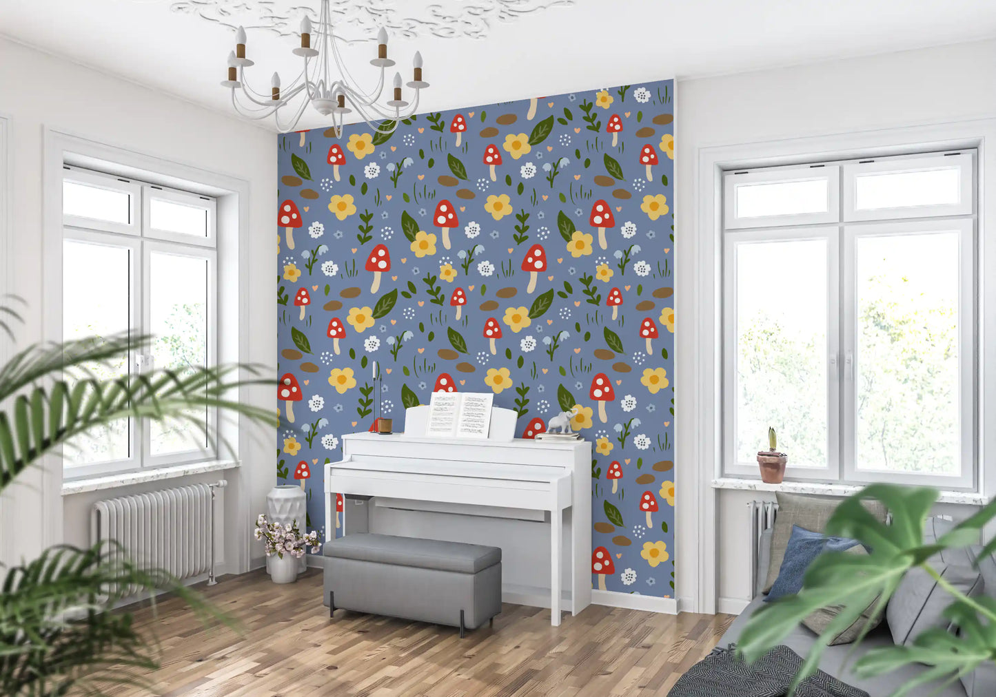 Whimsical Forest Mushroom & Wildflower Wallpaper Wallpaper⁠