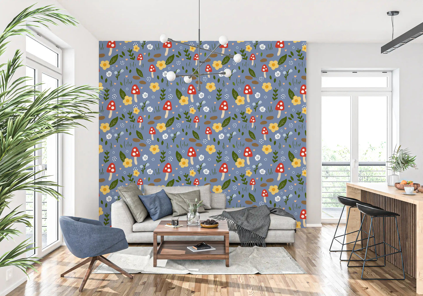 Whimsical Forest Mushroom & Wildflower Wallpaper Wallpaper⁠