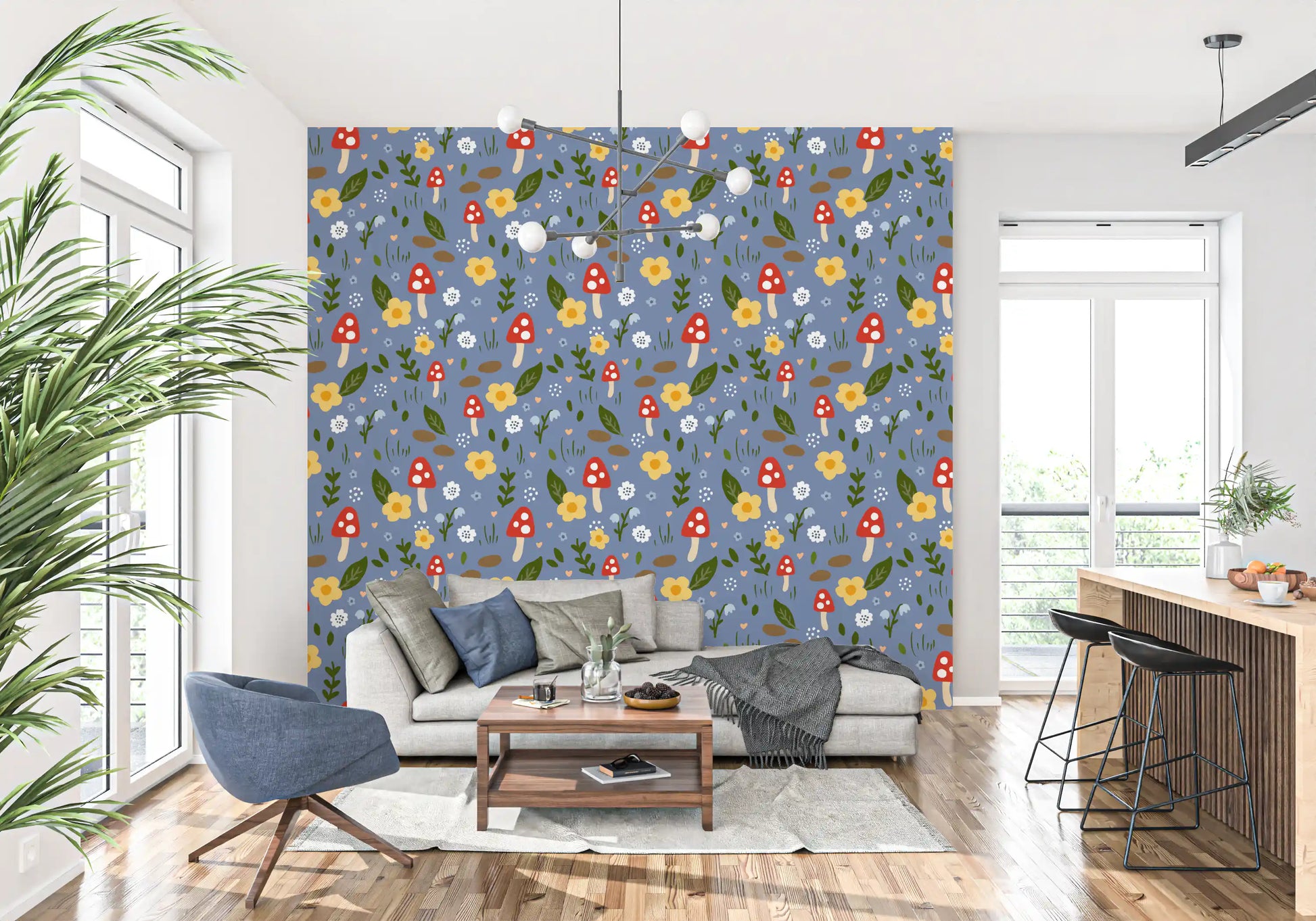 Whimsical Forest Mushroom & Wildflower Wallpaper Wallpaper⁠
