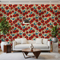 Poppies And Birds On Chevron Wallpaper⁠