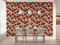 Poppies And Birds On Chevron Wallpaper⁠