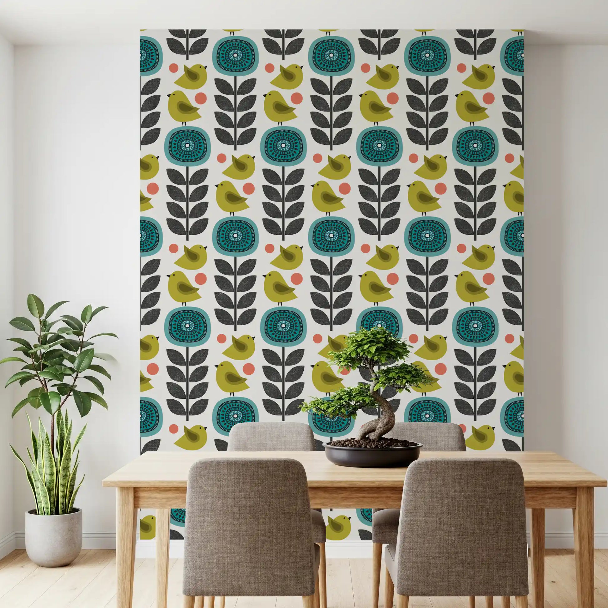Retro Flowers And Birds Wallpaper⁠