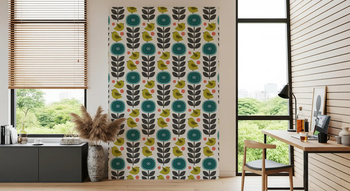Retro Flowers And Birds Wallpaper⁠