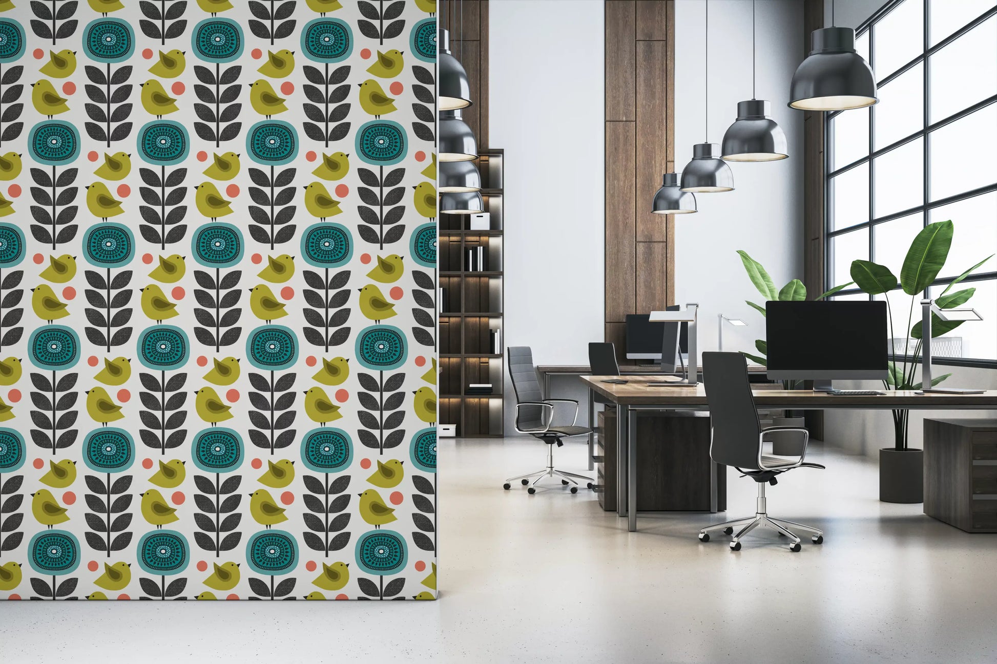 Retro Flowers And Birds Wallpaper⁠