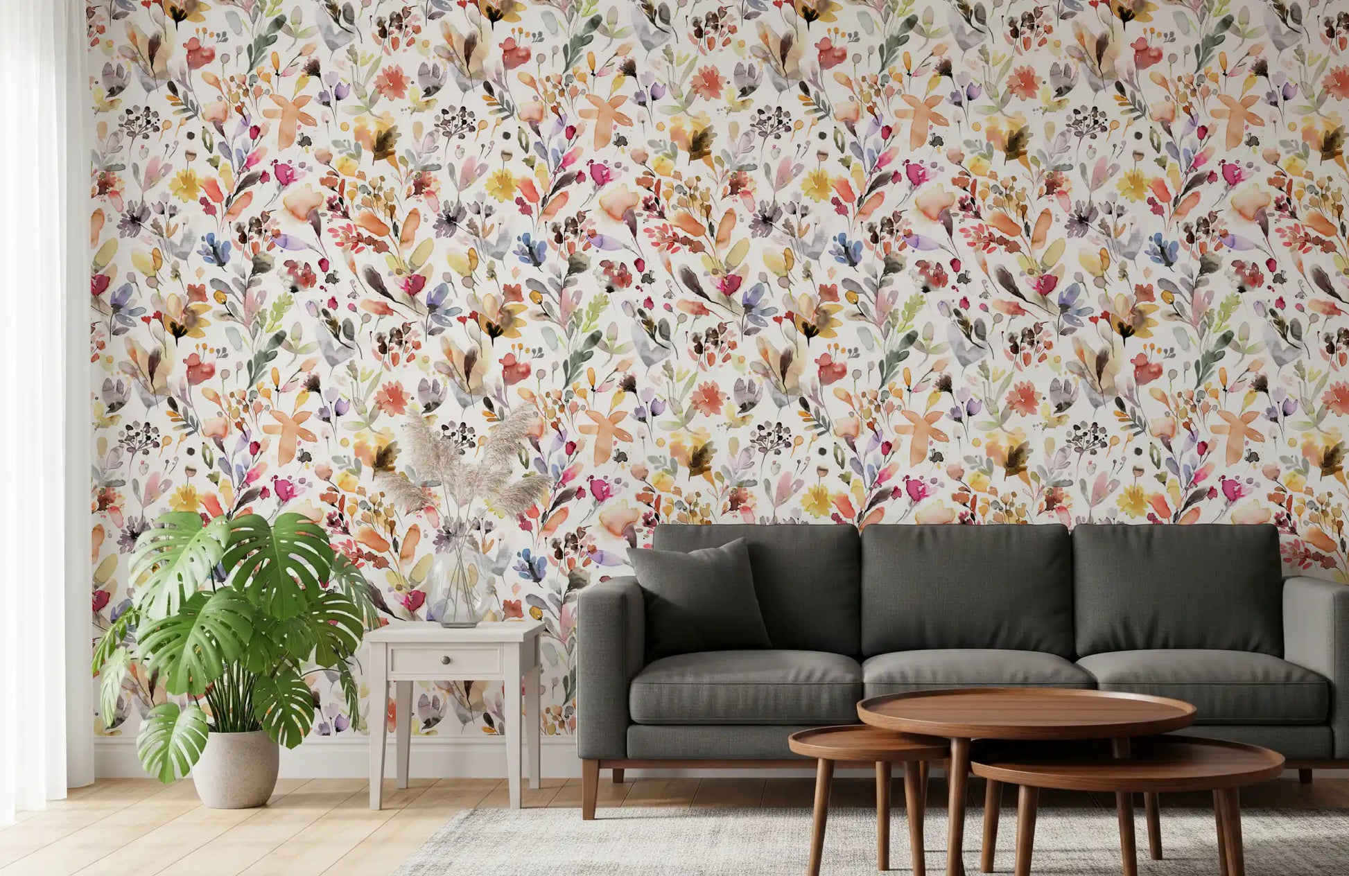 Artistic Watercolor Wildflower Meadow Wallpaper Wallpaper⁠