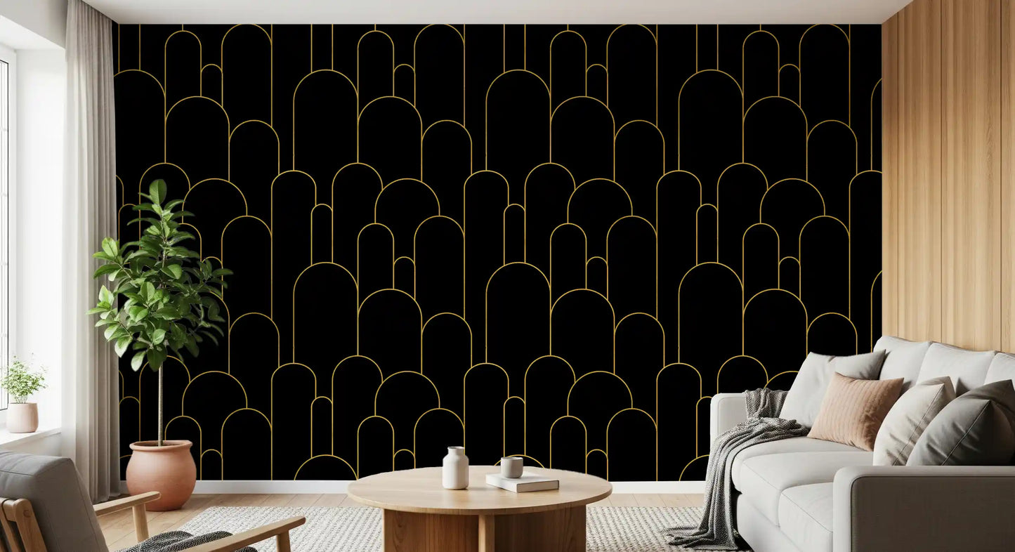 Art Deco Black Gold Arches Wallpaper⁠