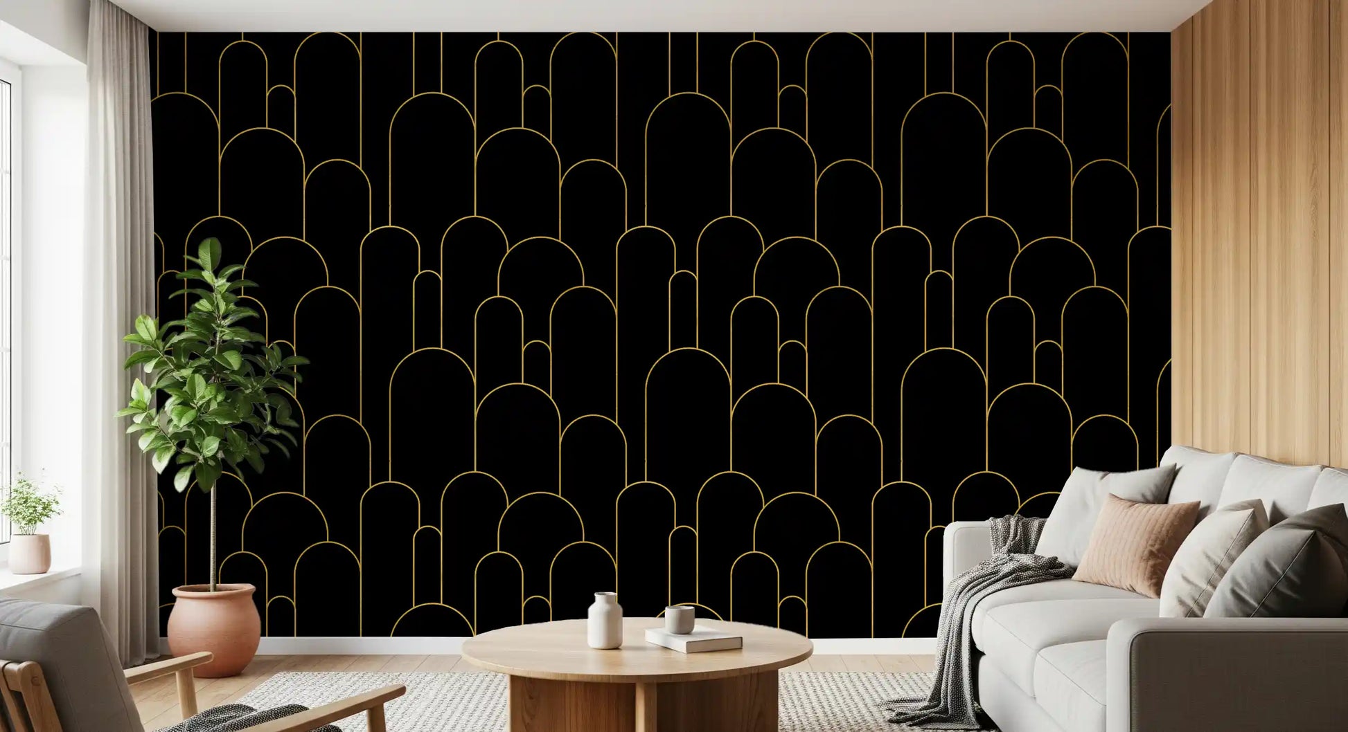 Art Deco Black Gold Arches Wallpaper⁠