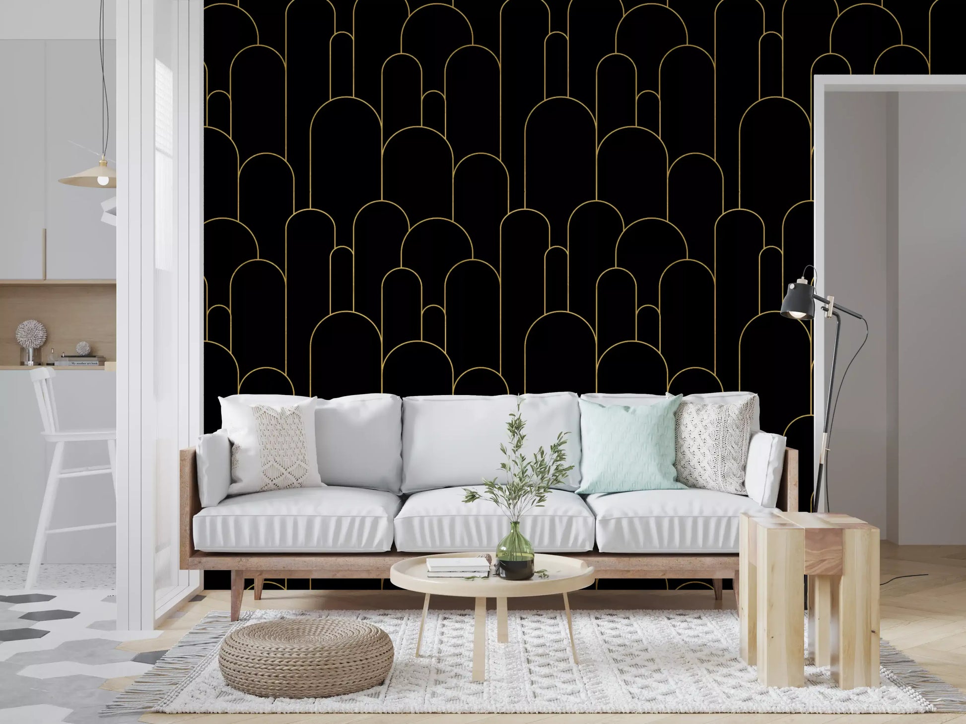 Art Deco Black Gold Arches Wallpaper⁠