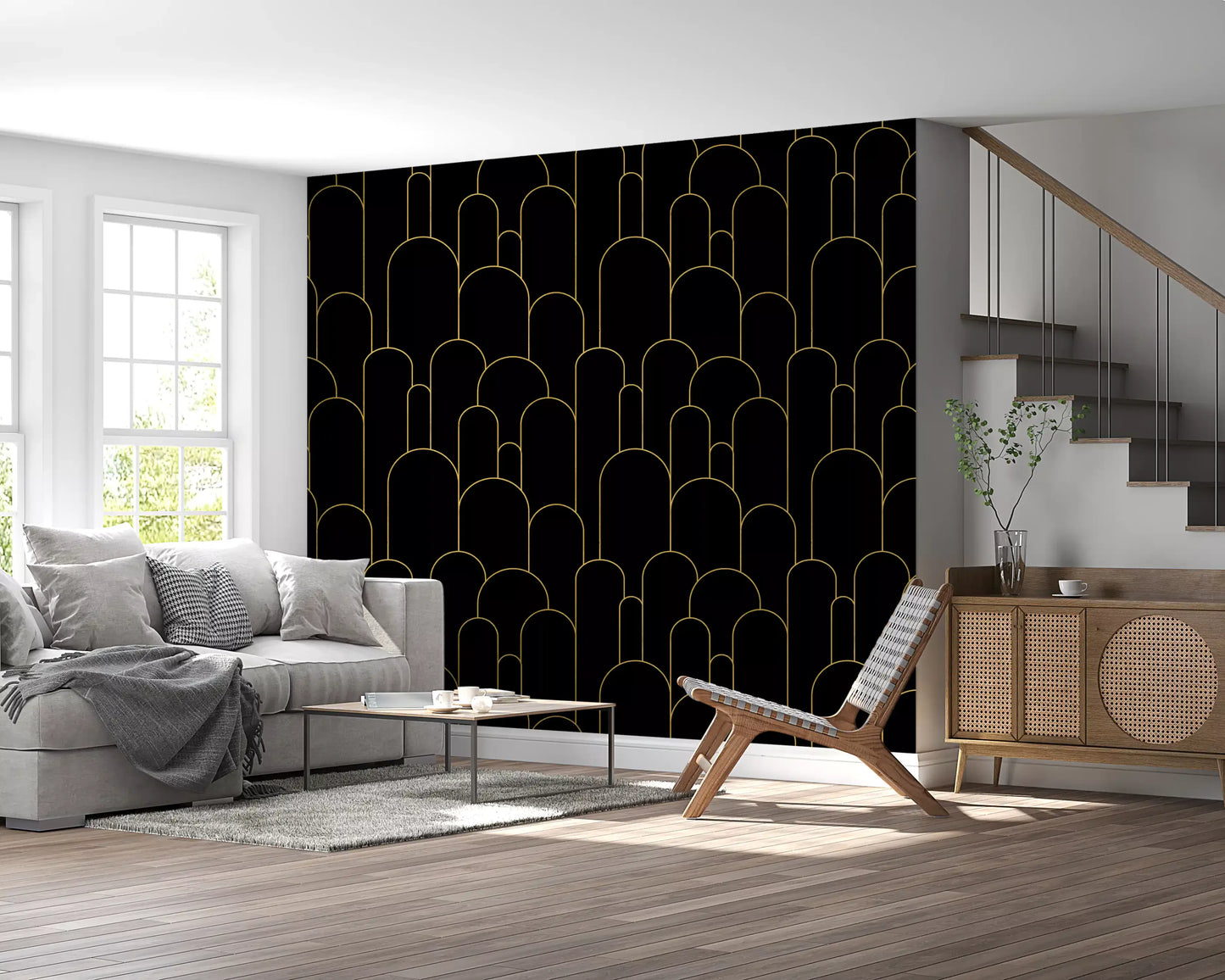 Art Deco Black Gold Arches Wallpaper⁠