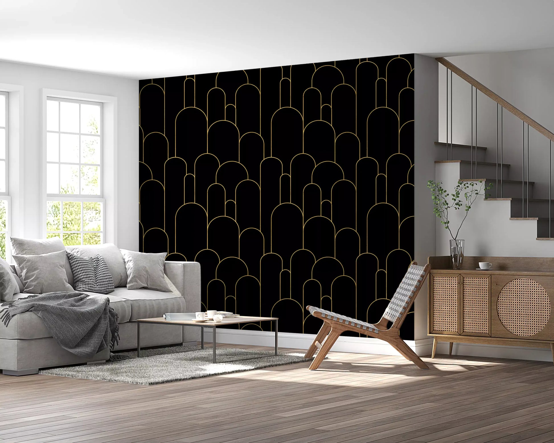 Art Deco Black Gold Arches Wallpaper⁠