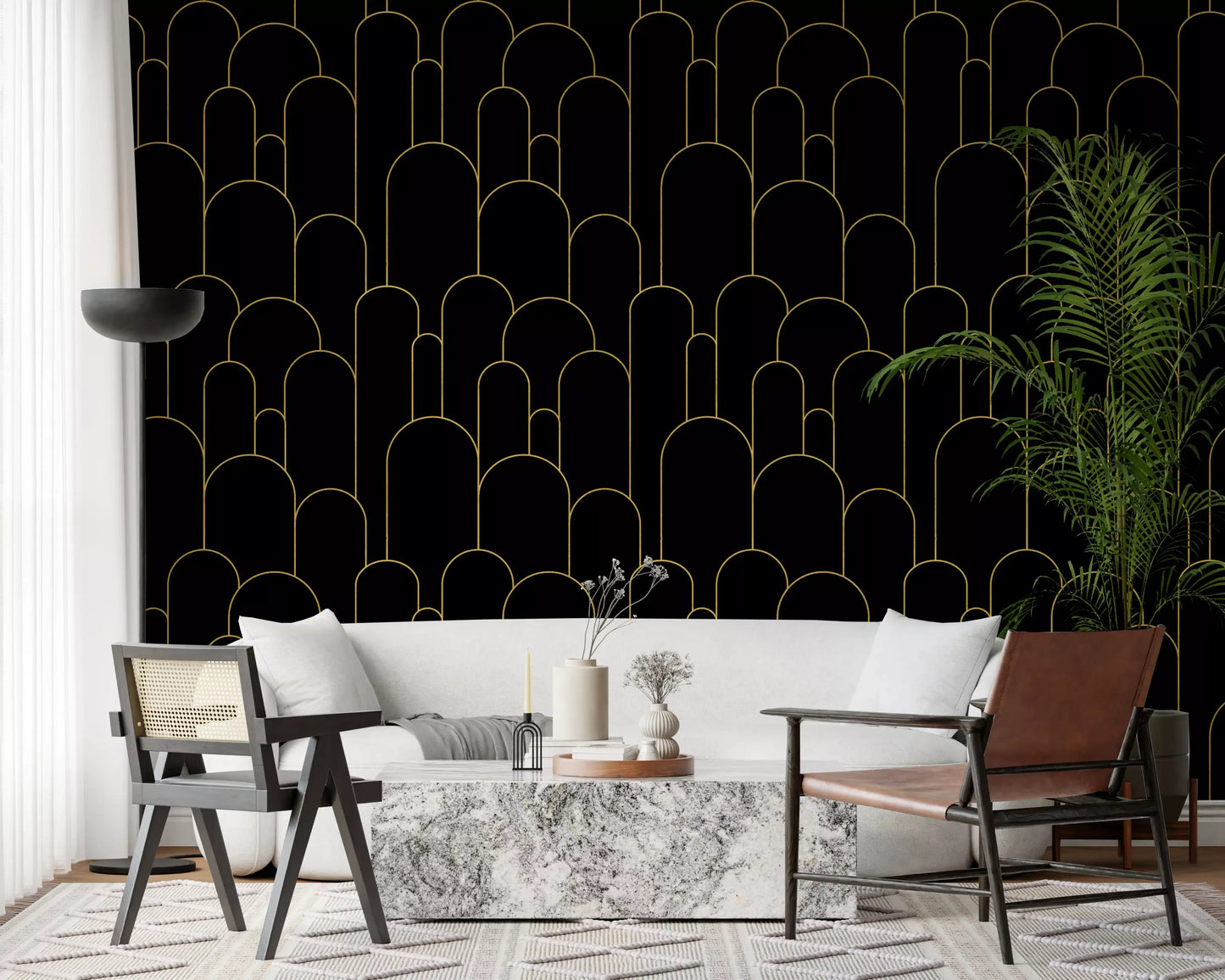 Art Deco Black Gold Arches Wallpaper⁠