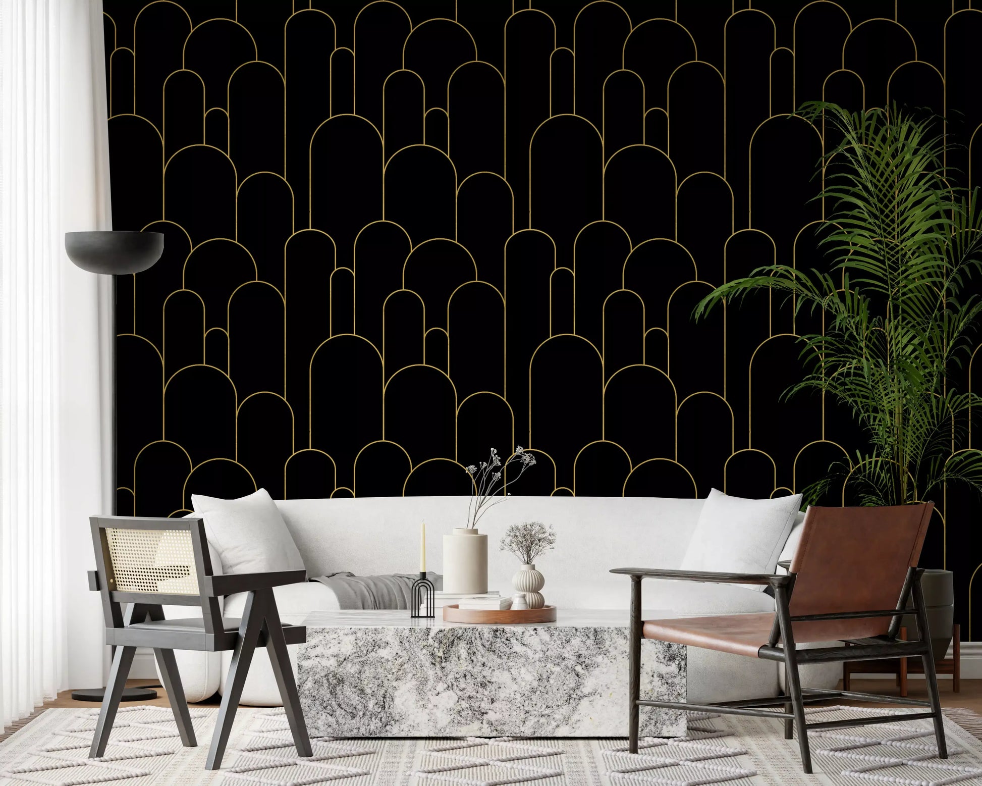 Art Deco Black Gold Arches Wallpaper⁠