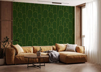 Emerald and Gold Art Deco Arches Wallpaper⁠