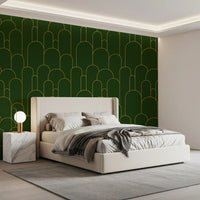 Emerald and Gold Art Deco Arches Wallpaper⁠