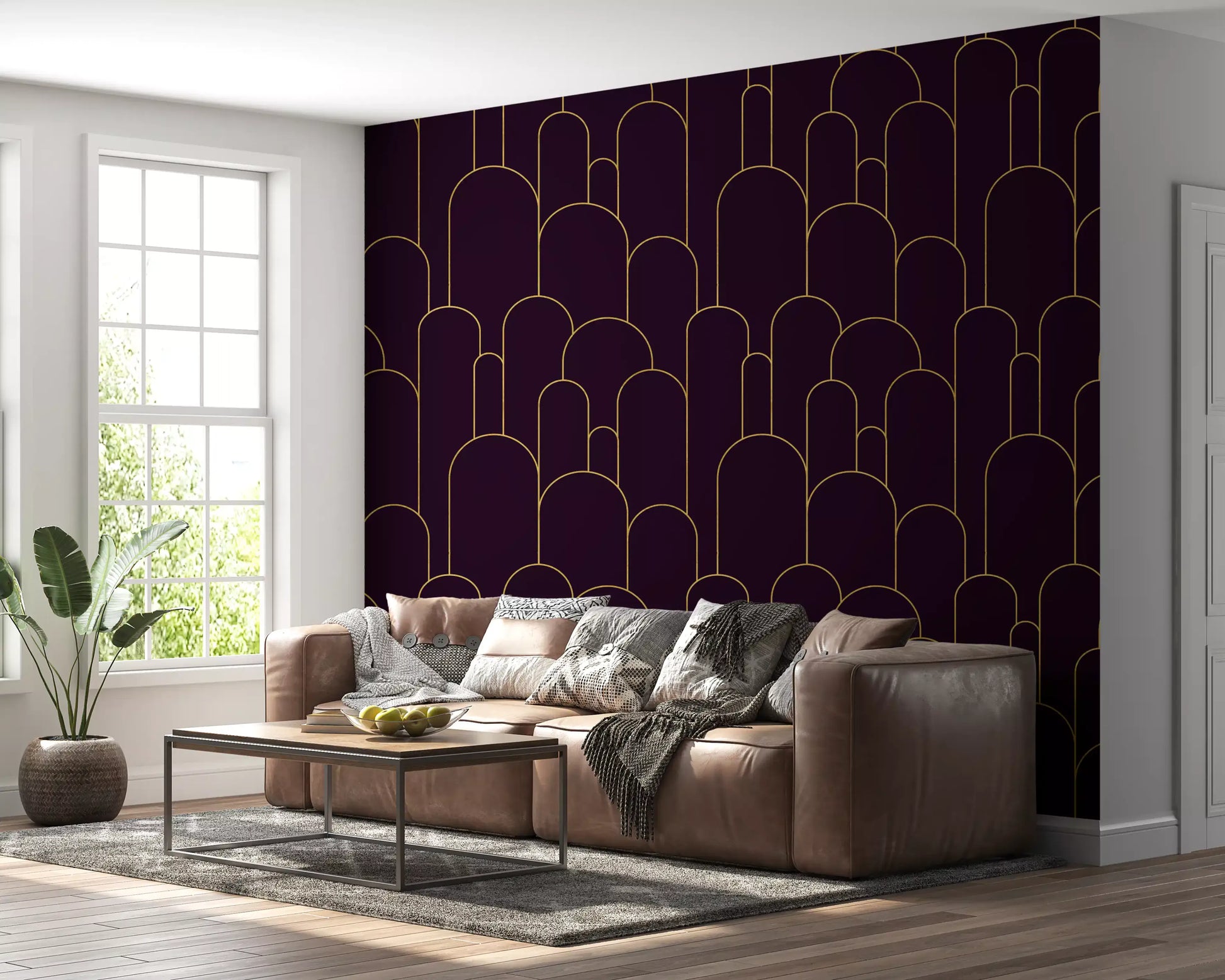 Retro Glamour Plum Noir Arches Wallpaper⁠