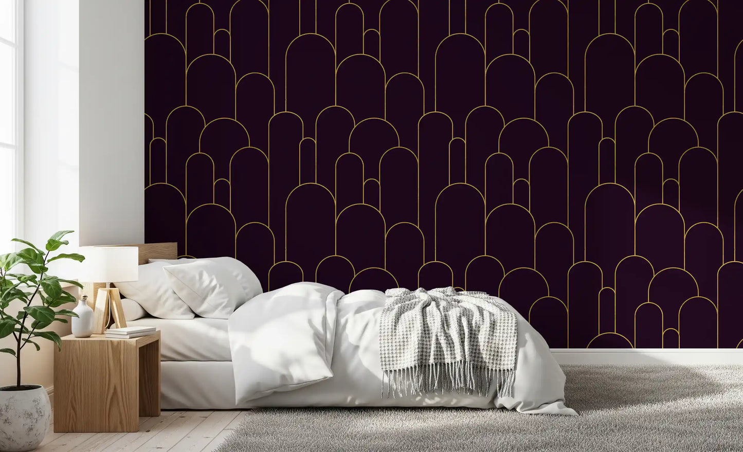 Retro Glamour Plum Noir Arches Wallpaper⁠