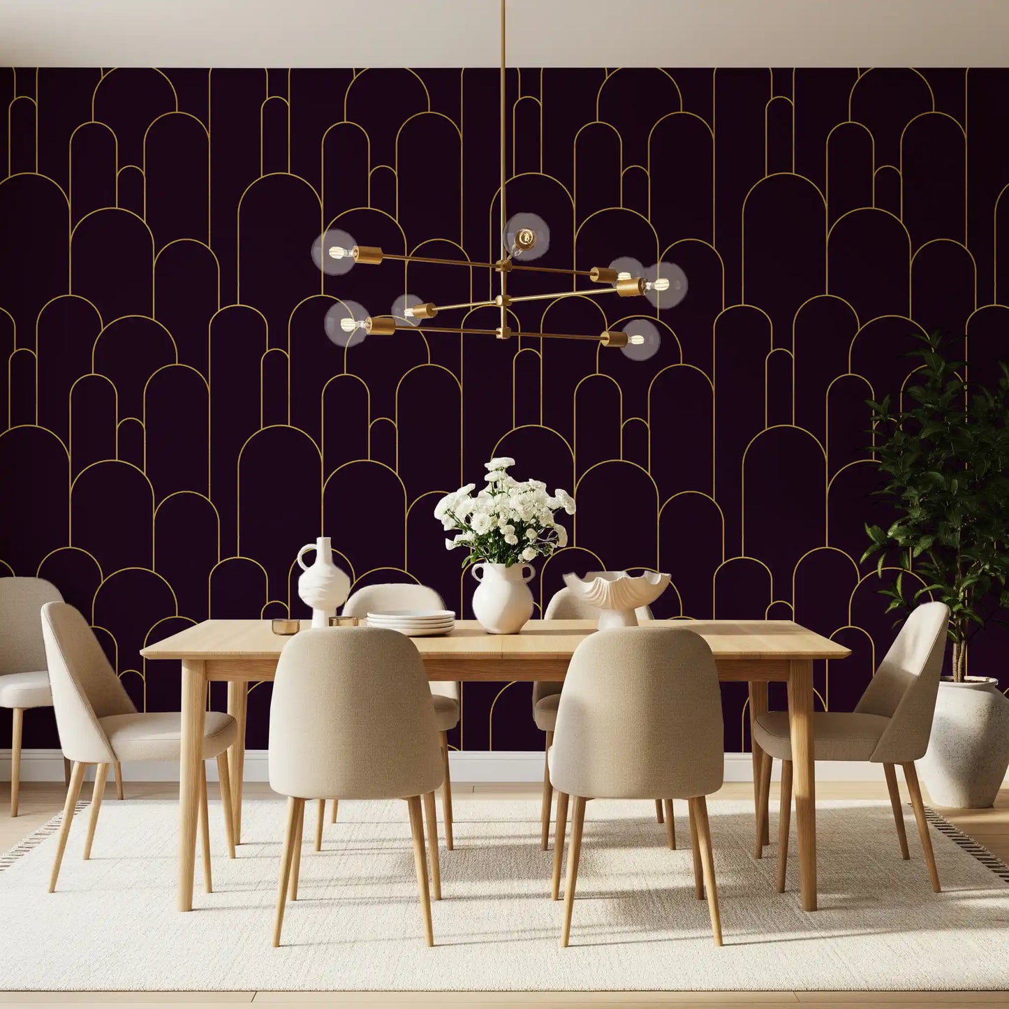 Retro Glamour Plum Noir Arches Wallpaper⁠
