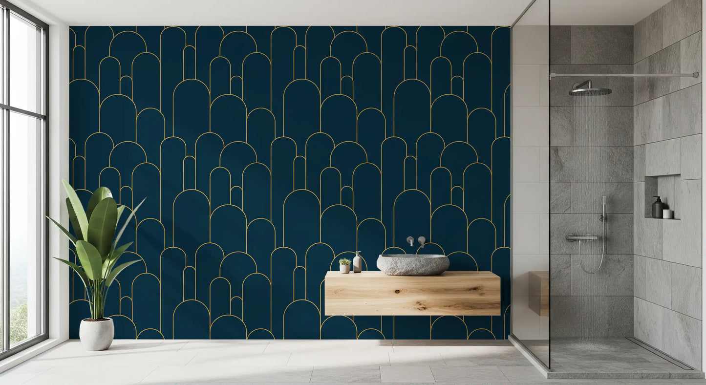 Elegant Navy and Gold Art Deco Wallpaper⁠