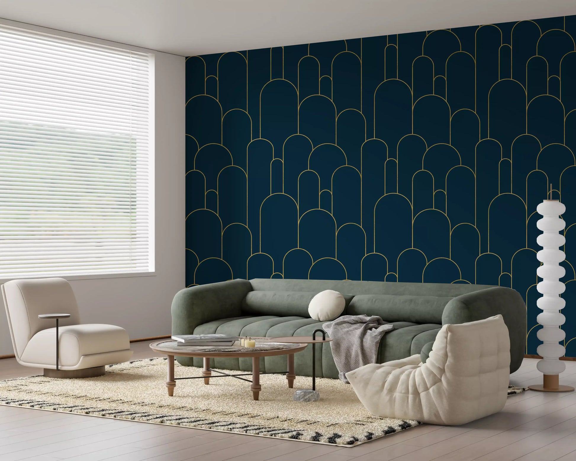 Elegant Navy and Gold Art Deco Wallpaper⁠