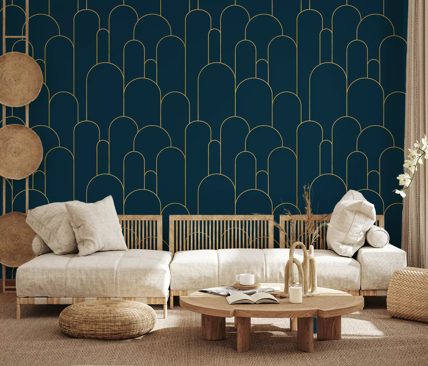 Elegant Navy and Gold Art Deco Wallpaper⁠
