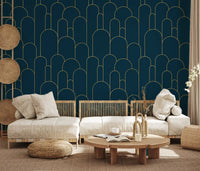 Elegant Navy and Gold Art Deco Wallpaper⁠