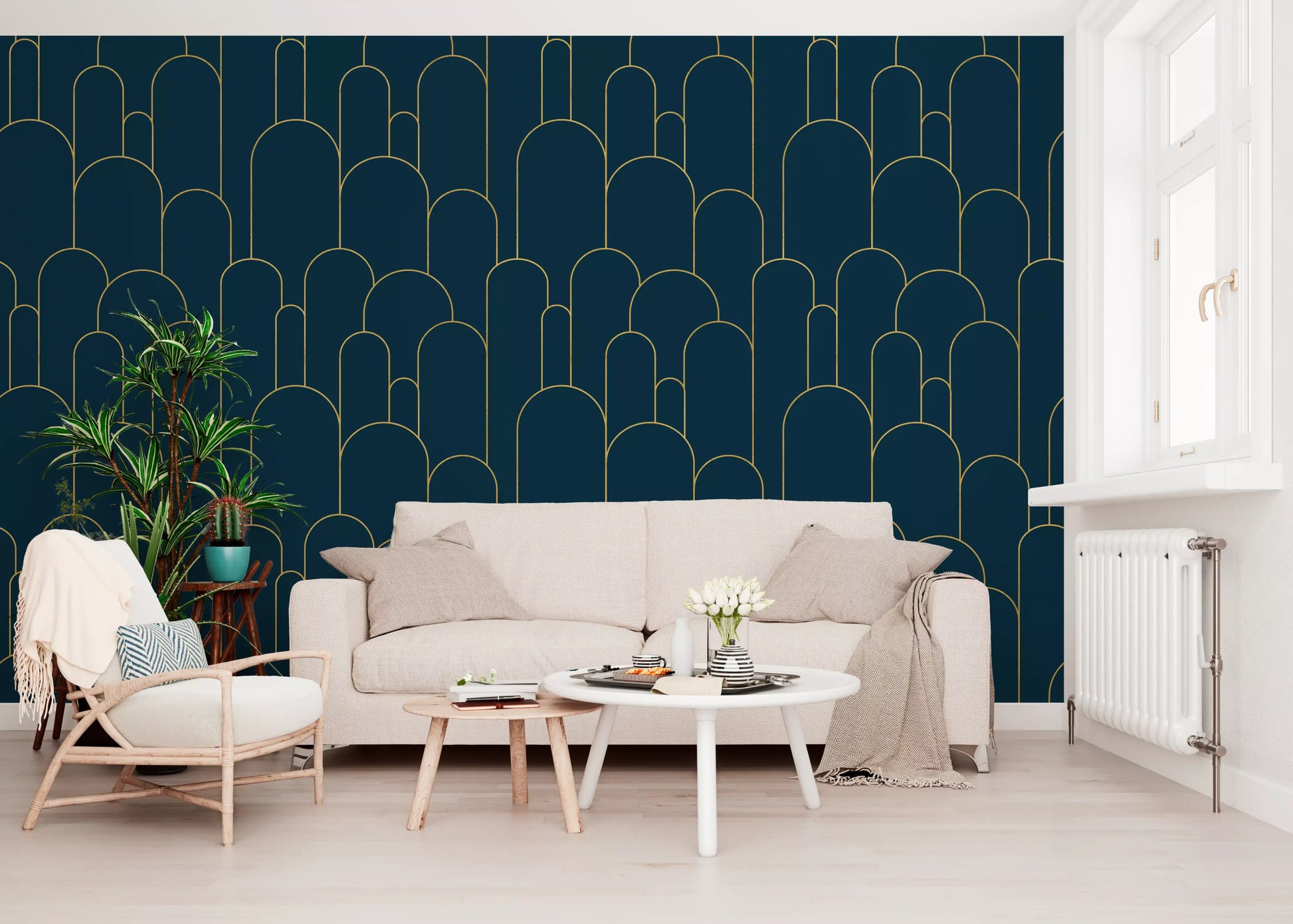 Elegant Navy and Gold Art Deco Wallpaper⁠