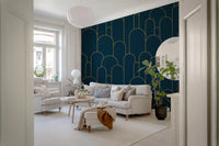 Elegant Navy and Gold Art Deco Wallpaper⁠