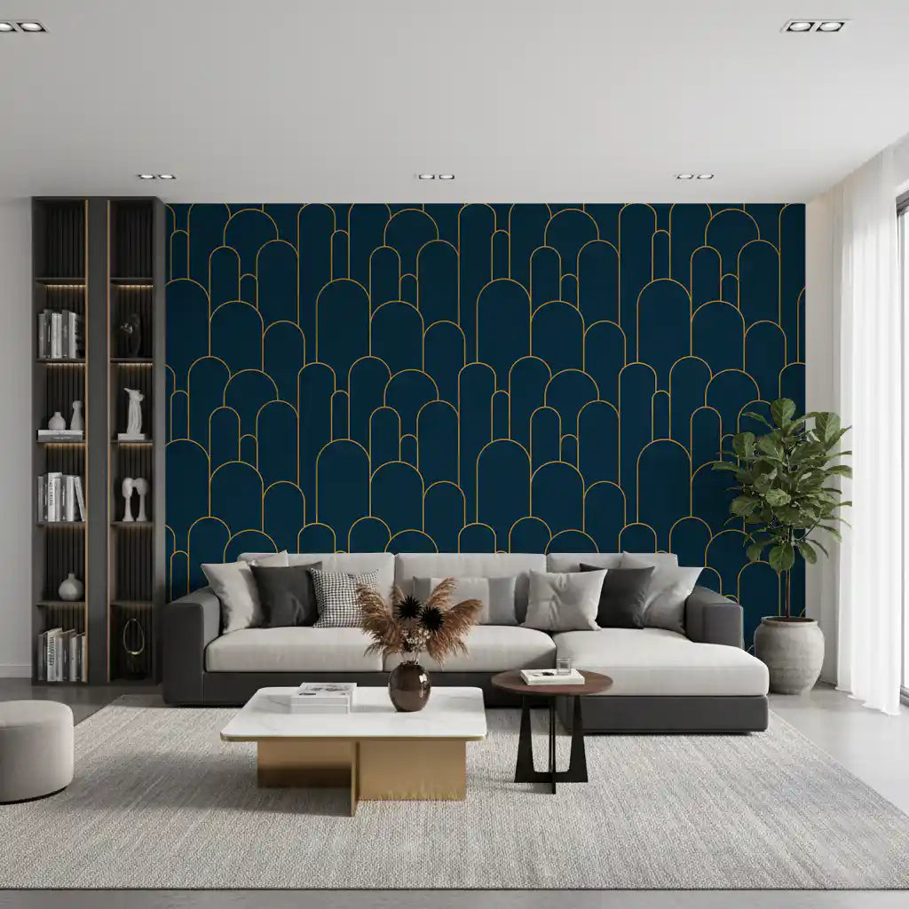 Elegant Navy and Gold Art Deco Wallpaper⁠