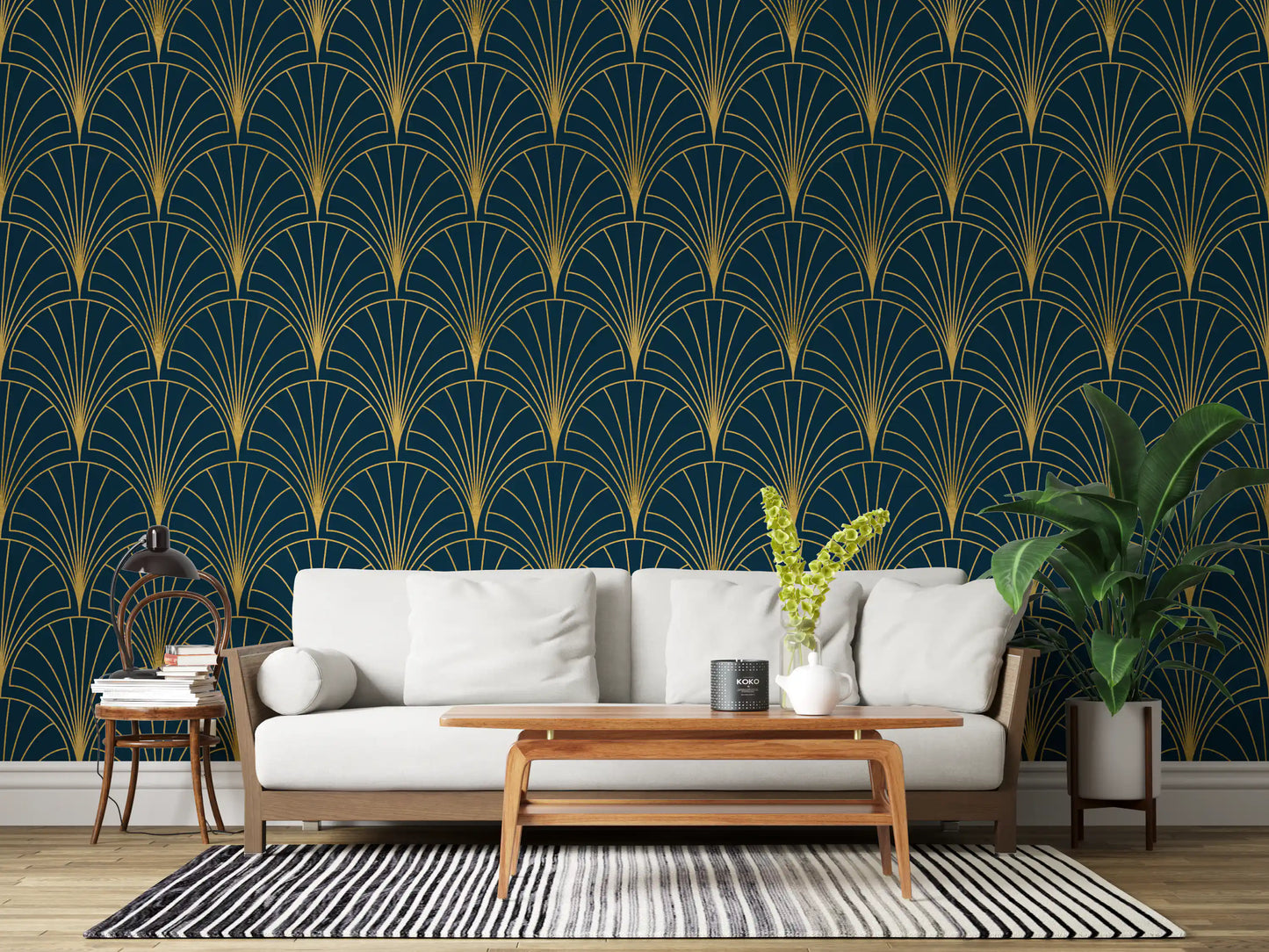 Regal Gatsby Deep Turquoise and Gold Wallpaper⁠