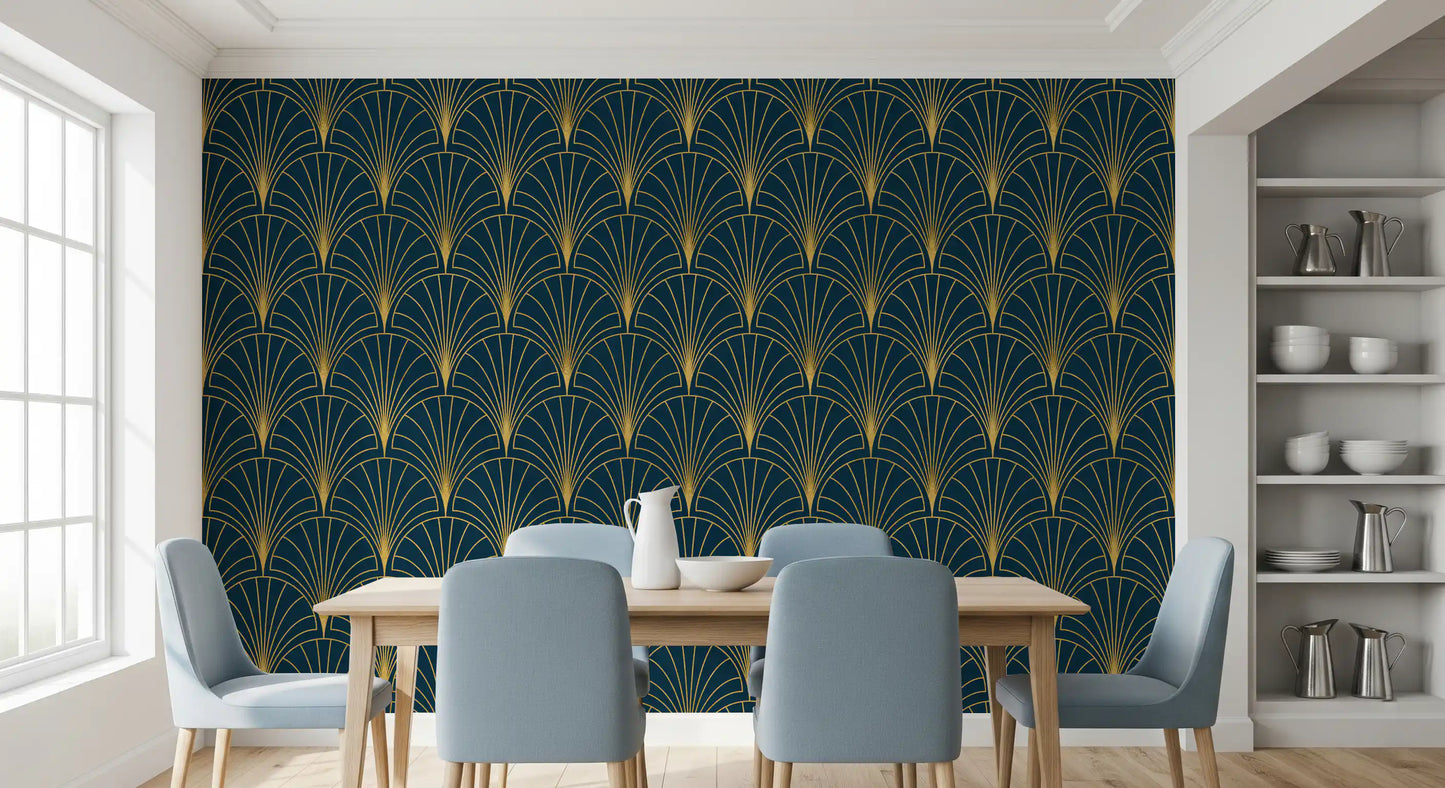 Regal Gatsby Deep Turquoise and Gold Wallpaper⁠