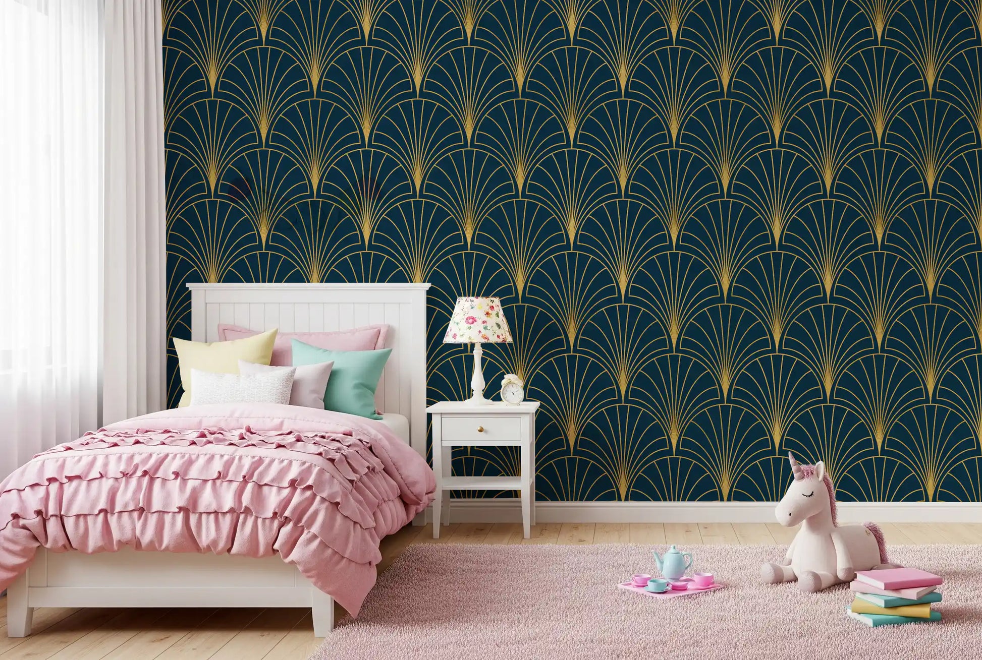 Regal Gatsby Deep Turquoise and Gold Wallpaper⁠