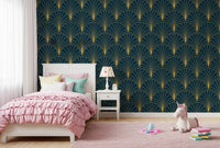 Regal Gatsby Deep Turquoise and Gold Wallpaper⁠