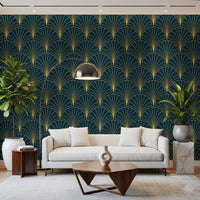 Regal Gatsby Deep Turquoise and Gold Wallpaper⁠