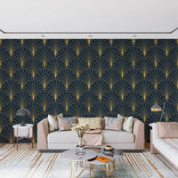 Regal Gatsby Midnight Blue and Gold Wallpaper⁠