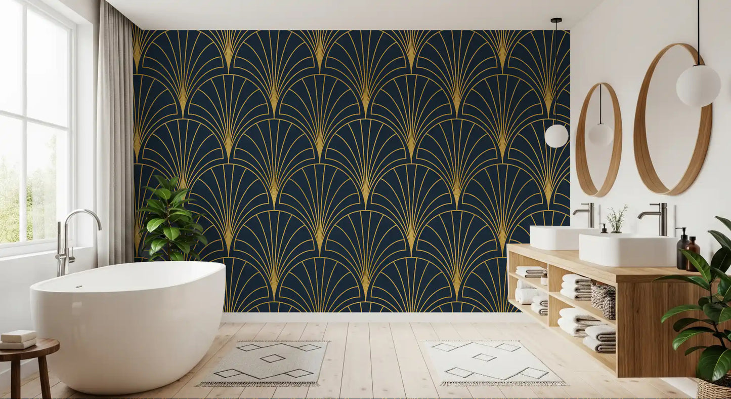 Regal Gatsby Midnight Blue and Gold Wallpaper⁠