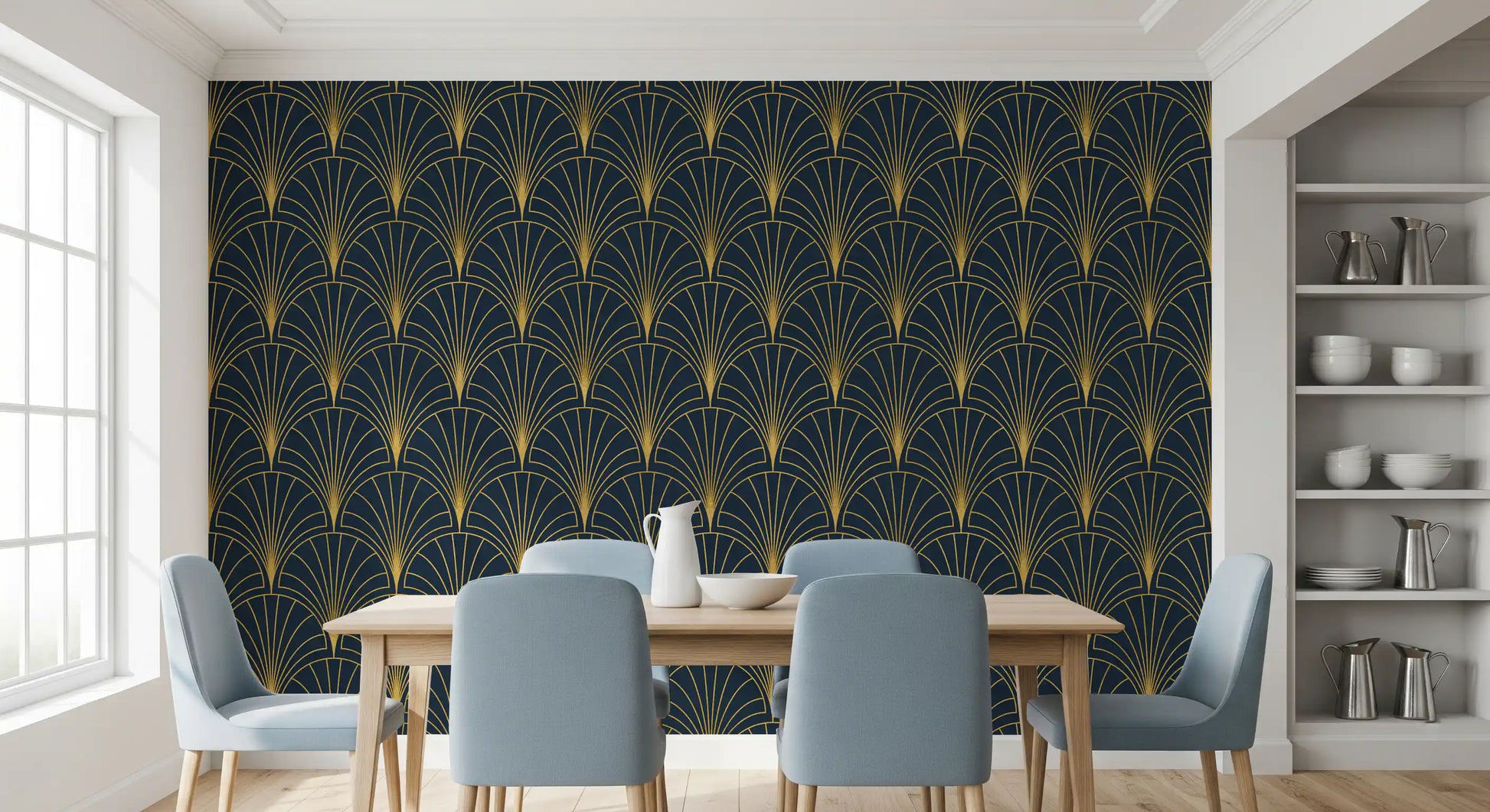 Regal Gatsby Midnight Blue and Gold Wallpaper⁠