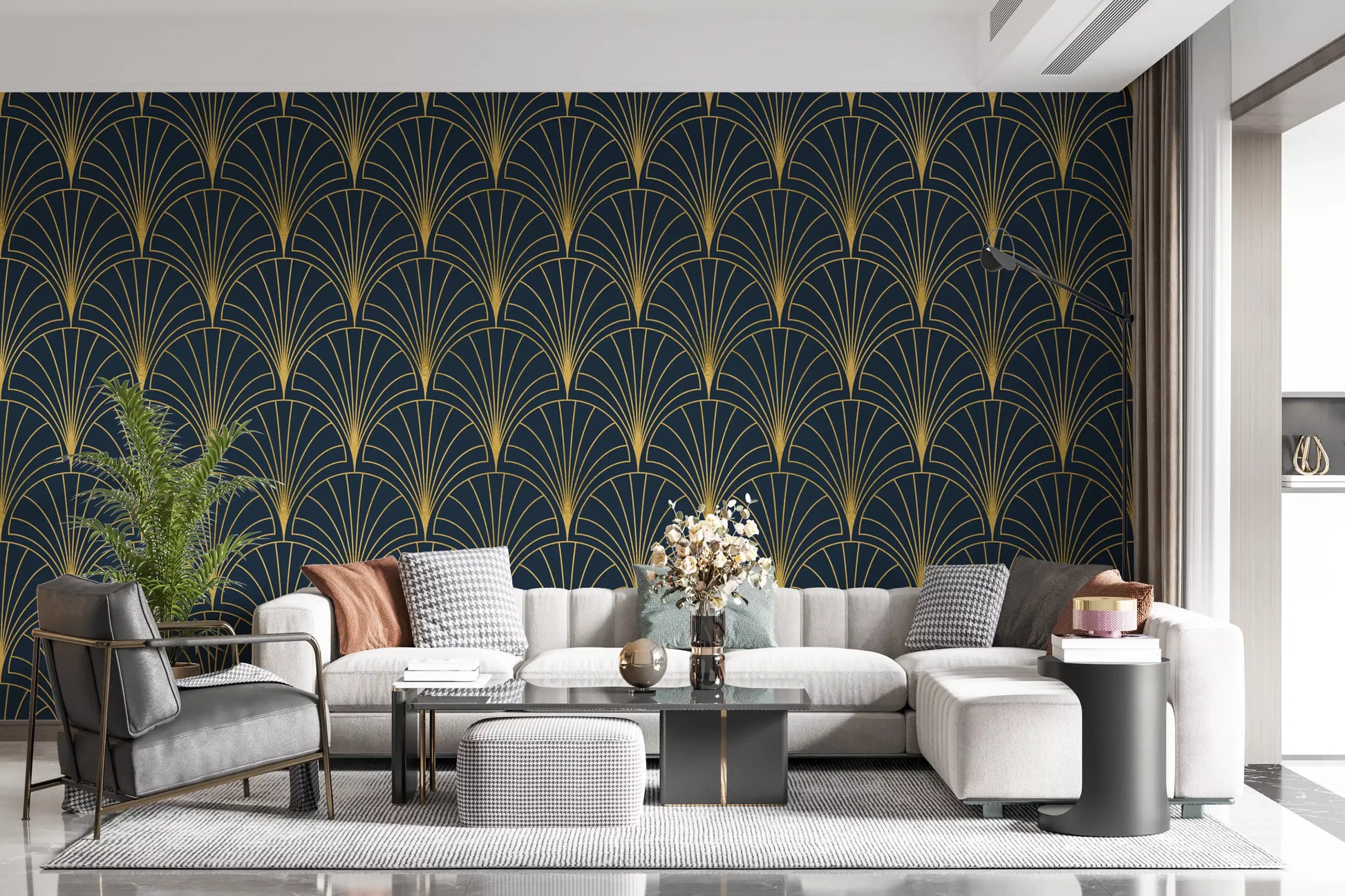 Regal Gatsby Midnight Blue and Gold Wallpaper⁠