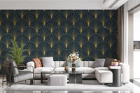 Regal Gatsby Midnight Blue and Gold Wallpaper⁠