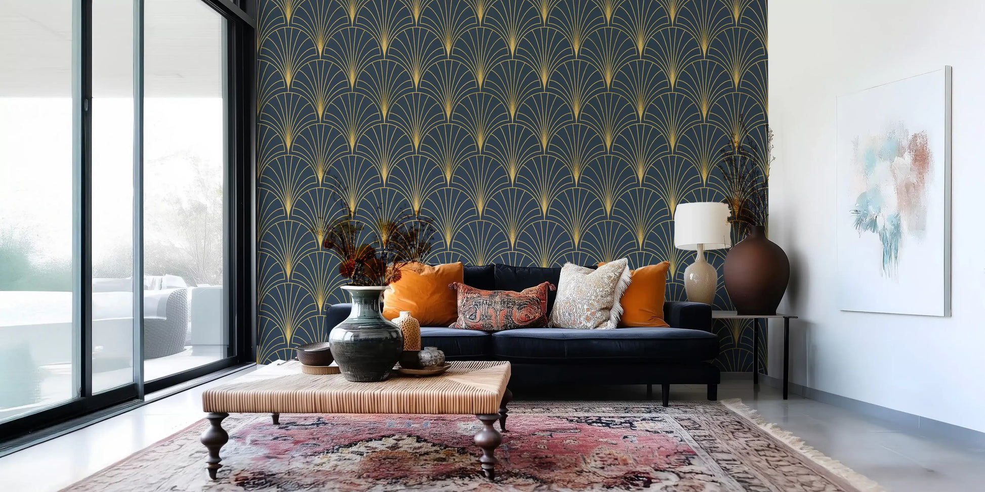 Regal Gatsby Midnight Blue and Gold Wallpaper⁠