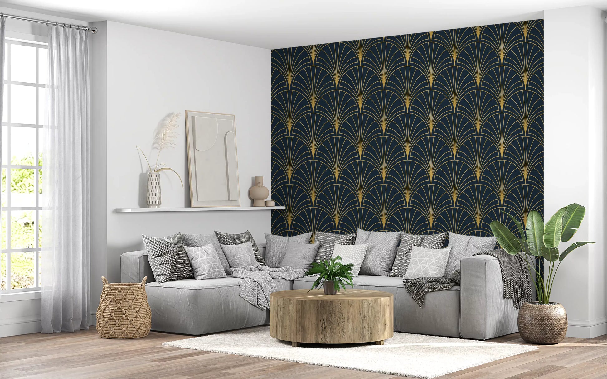 Regal Gatsby Midnight Blue and Gold Wallpaper⁠