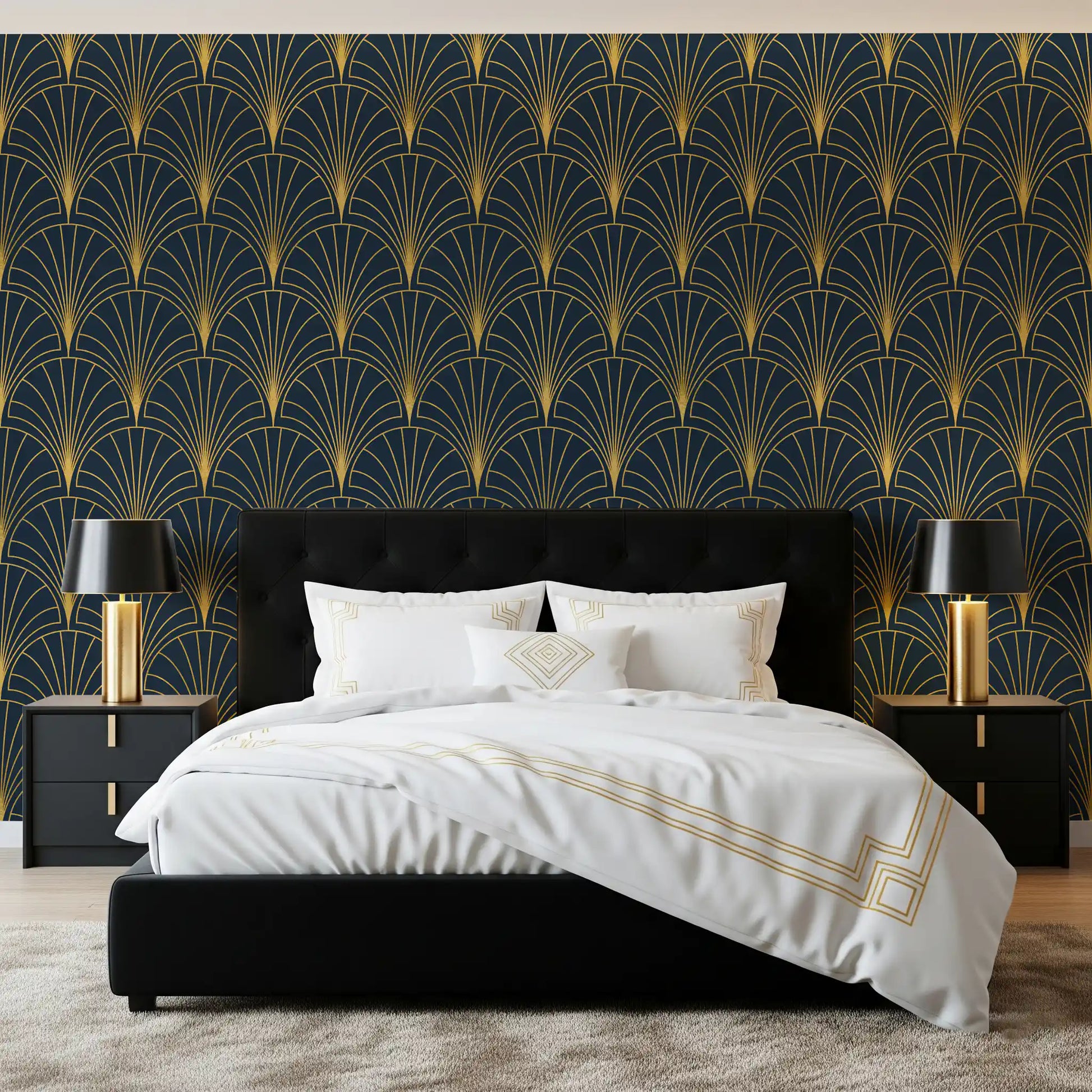 Regal Gatsby Midnight Blue and Gold Wallpaper⁠